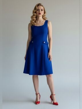 Vintage Royal Blue A-Line Sleeveless Dress